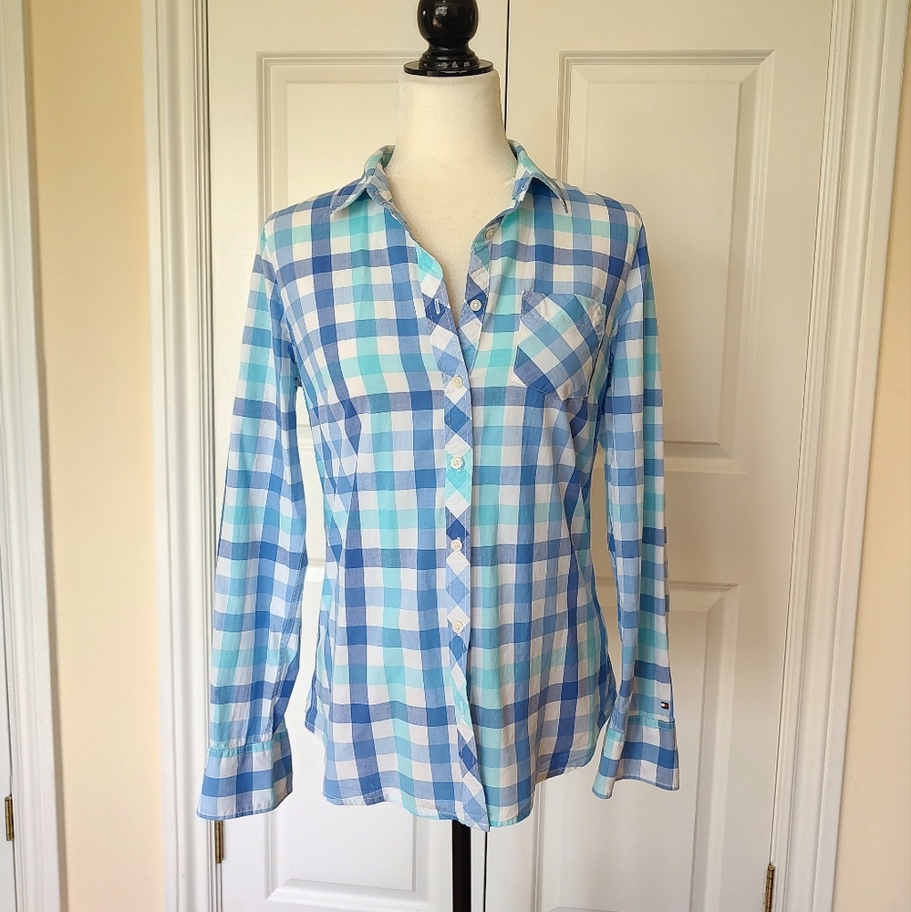 Tommy Hilfiger classic checkered button up blouse